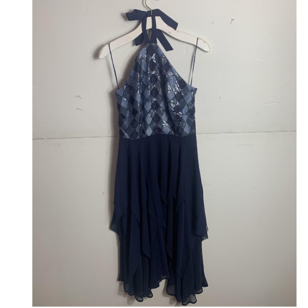 Anthropologie Eva Franco Blue Sparkly Halter Midi Evening Dress